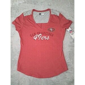San Francisco 49ers NFL Top Womens Red Yellow Split V Neck Football Medium